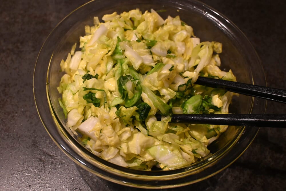 長谷川あかり　LEEレシピ　キャベツ　大葉5