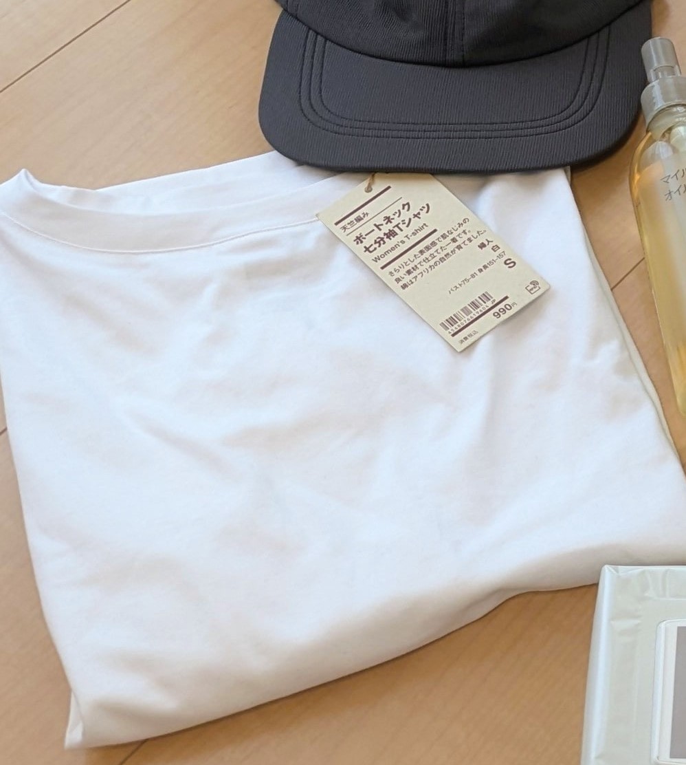 無印良品 婦人 天竺編みボートネック七分袖Tシャツ