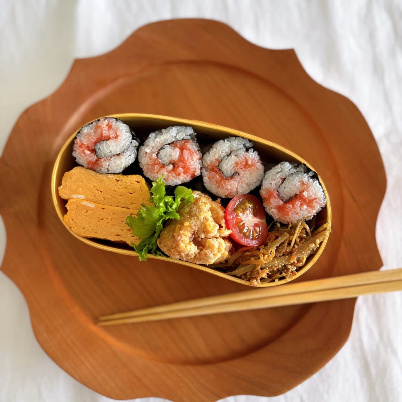 明太子のり巻き　曲げわっぱ弁当　大学生弁当