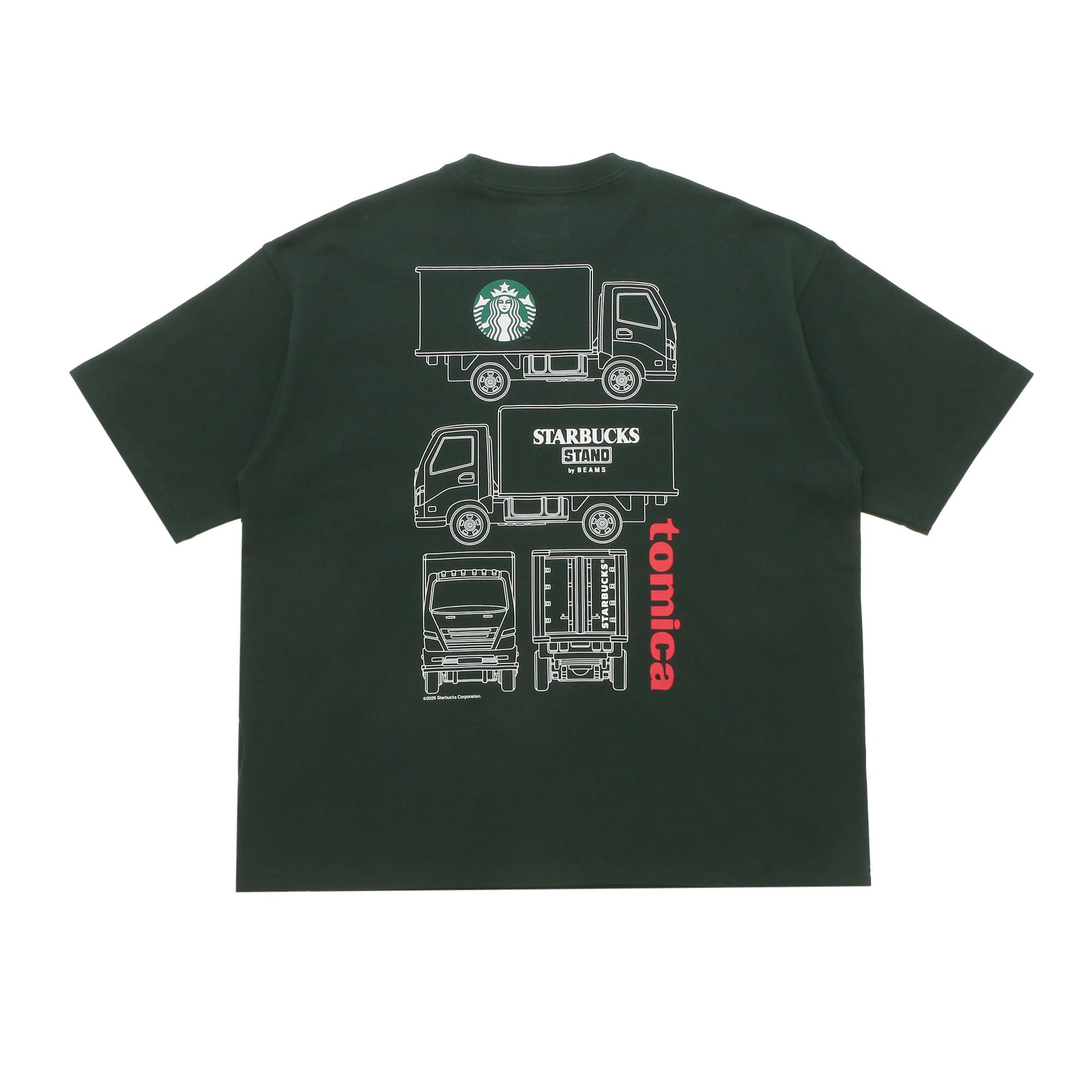STARBUCKS STAND by BEAMSトミカ別注Tシャツのグリーンの後ろプリント