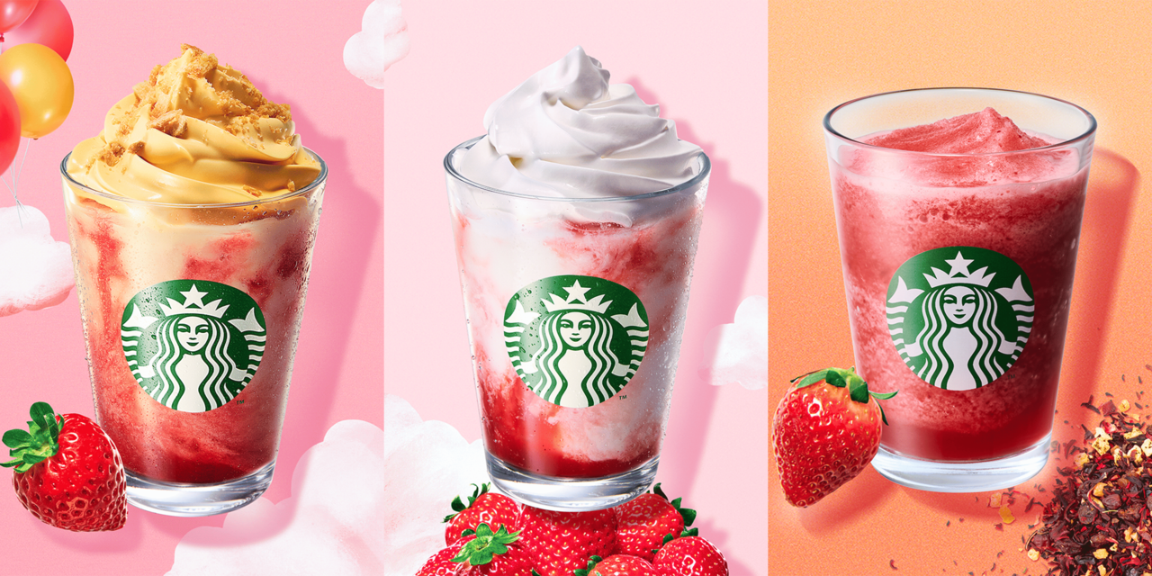 スターバックス ストロベリー フラペチーノ®、ストロベリー シュークリーム フラペチーノ®、ストロベリー＆パッション ソルベ ティー 
