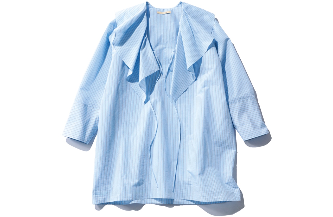 20th Anniv. LEE限定 Curensology（カレンソロジー）【洗える】【LEEマルシェ20th別注】ストライプラッフルブラウス