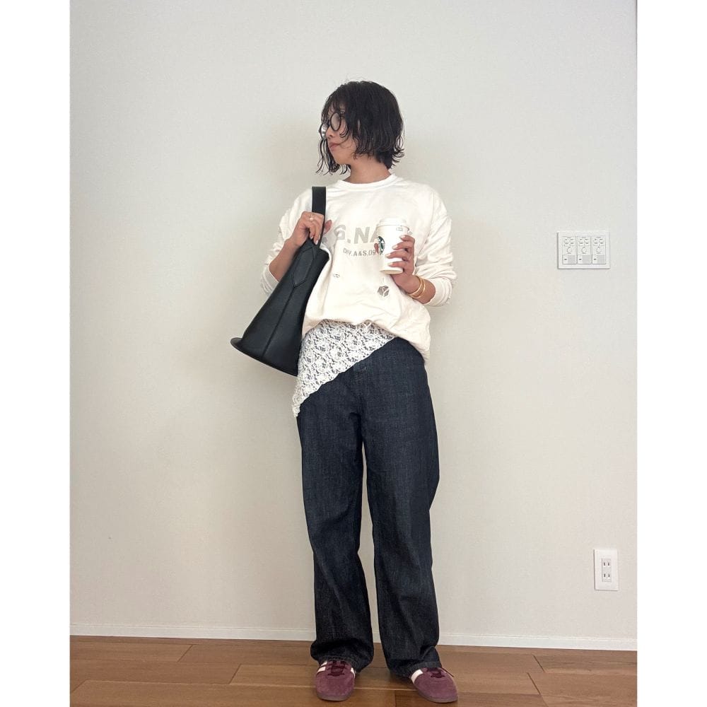 春コーデ　レース　スカーフ