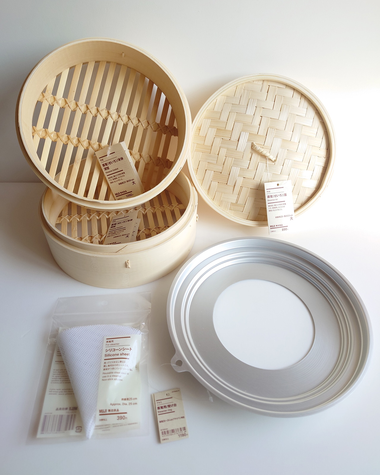竹材 蒸篭(せいろ)/本体 深型 大、竹材 蒸篭(せいろ)/蓋 大、アルミ 蒸篭(せいろ)用/受け台、蒸篭(せいろ)用 シリコーンシート