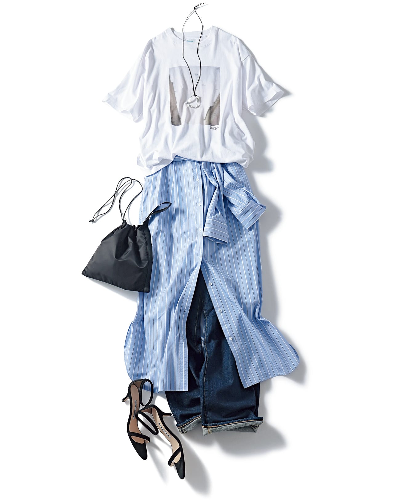 20th Anniv. LEE限定 12closet（トゥエルブクローゼット）【洗える】【接触冷感】【吸汗速乾】【石上美津江さんコラボ】シャツスリーブ付きスカートのコーデ