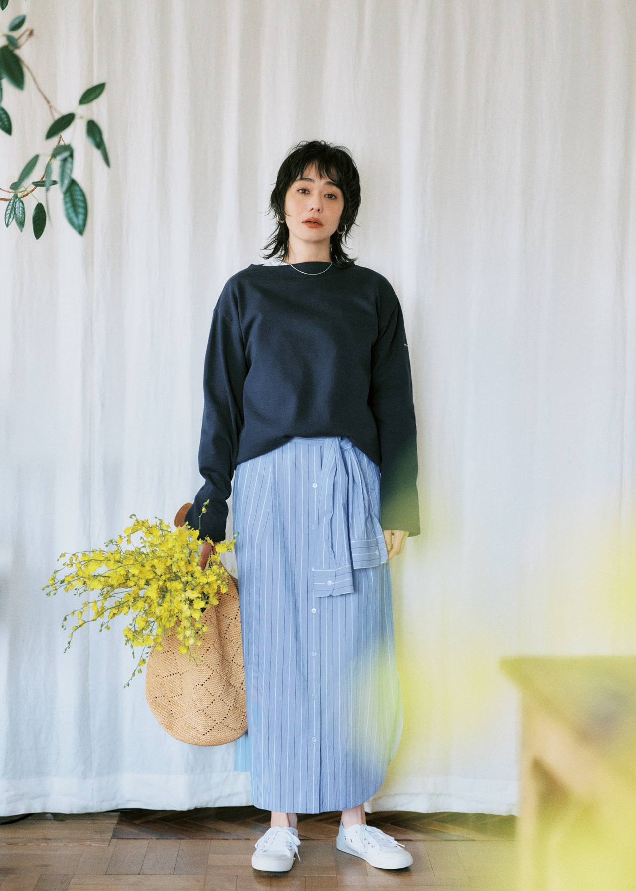 竹下玲奈さんの20th Anniv. LEE限定 12closet（トゥエルブクローゼット）【洗える】【接触冷感】【吸汗速乾】【石上美津江さんコラボ】シャツスリーブ付きスカートのコーデ