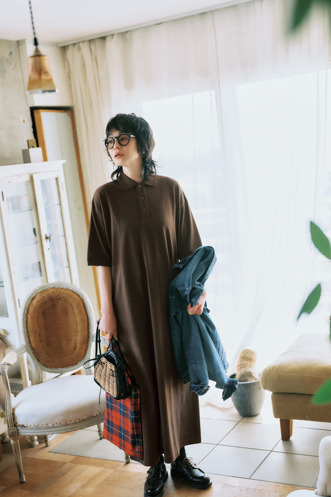 竹下玲奈さんの20th Anniv. LEE限定 12closet（トゥエルブクローゼット）【洗える】【石上美津江さんコラボ】鹿の子ポロワンピース ブラウンのコーデ