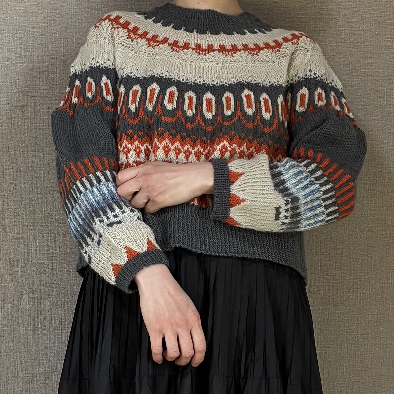 手編み　ニット　embersweater crayon hat クレヨン模様の編み込み帽子　midori hirose yukoshimizu