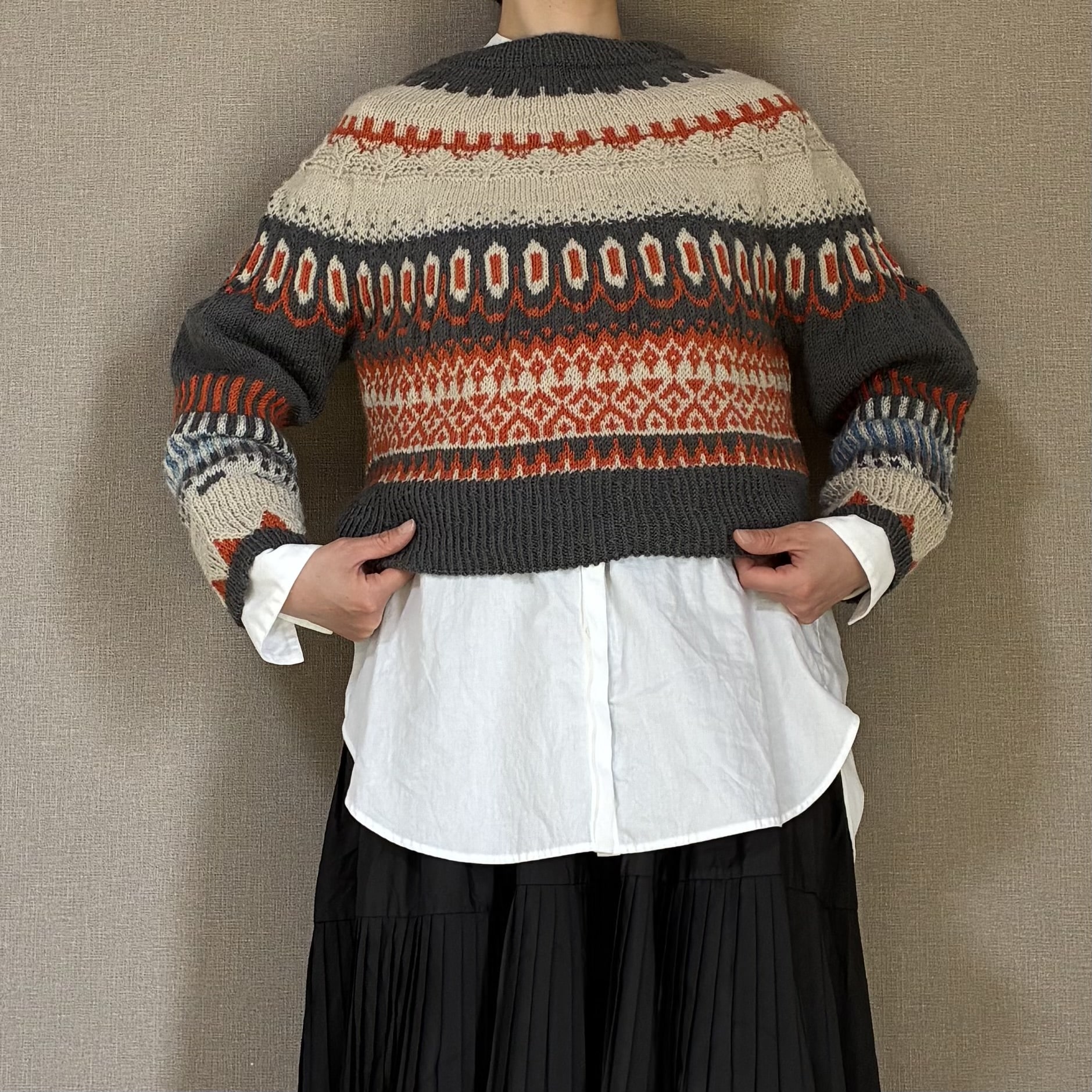 手編み　ニット　embersweater crayon hat クレヨン模様の編み込み帽子　midori hirose yukoshimizu