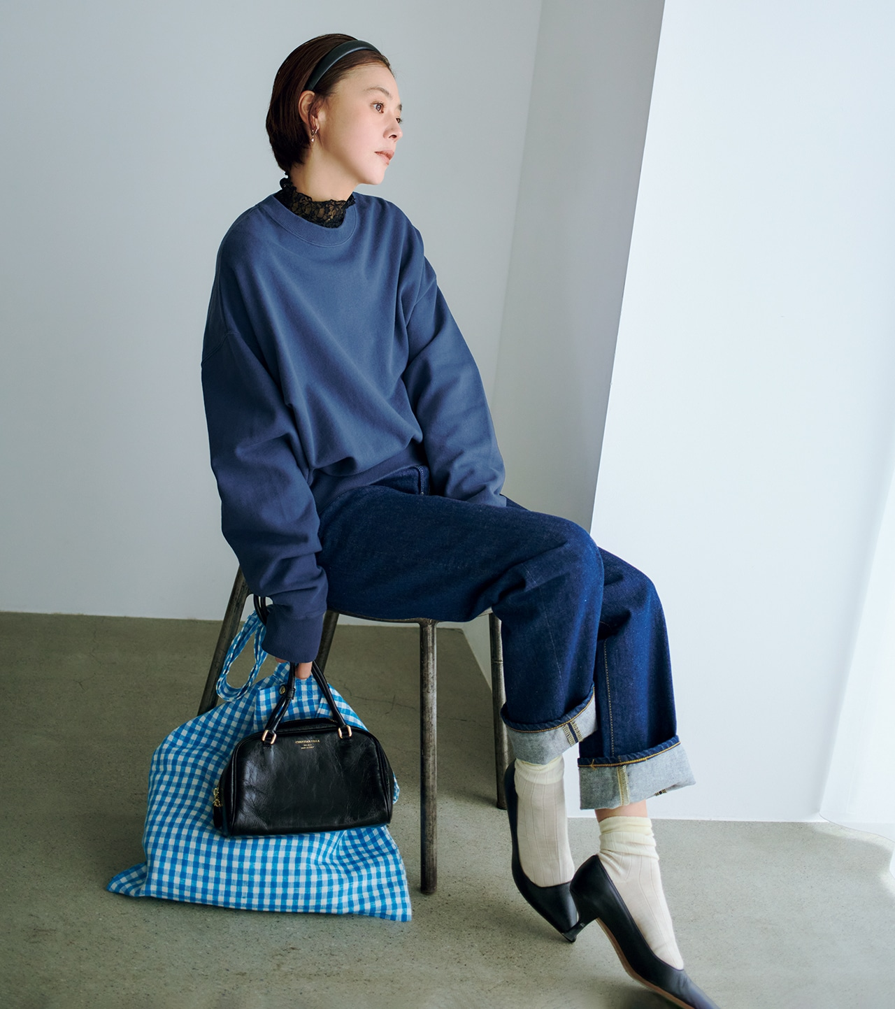 【12closet】「USAコットン 洗える コクーンスウェット」×デニムのコーデ