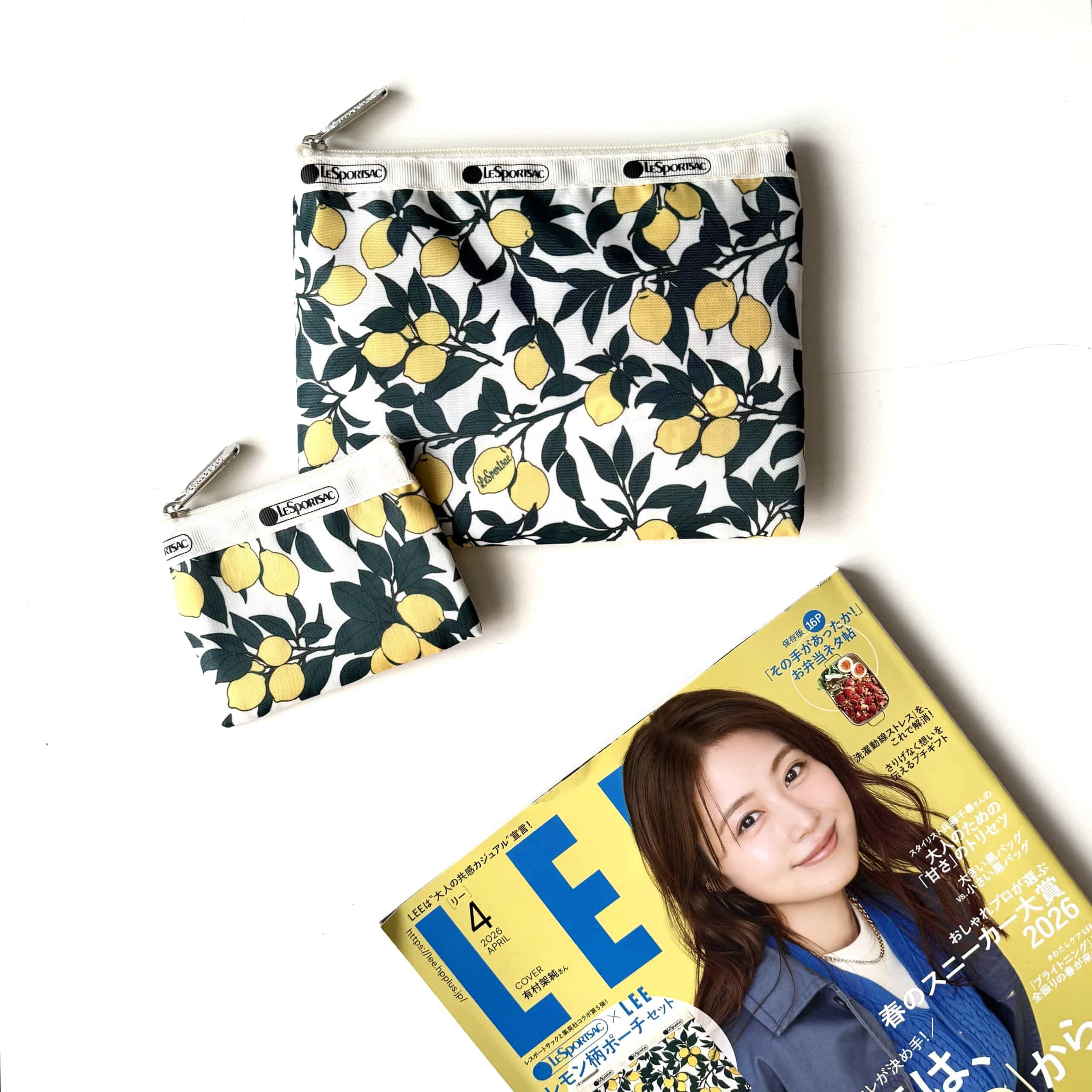 LEE4月号の特別付録LeSportsac (レスポートサック) ×LEE 幸せを呼ぶレモン柄ポーチセット　LEE４月号