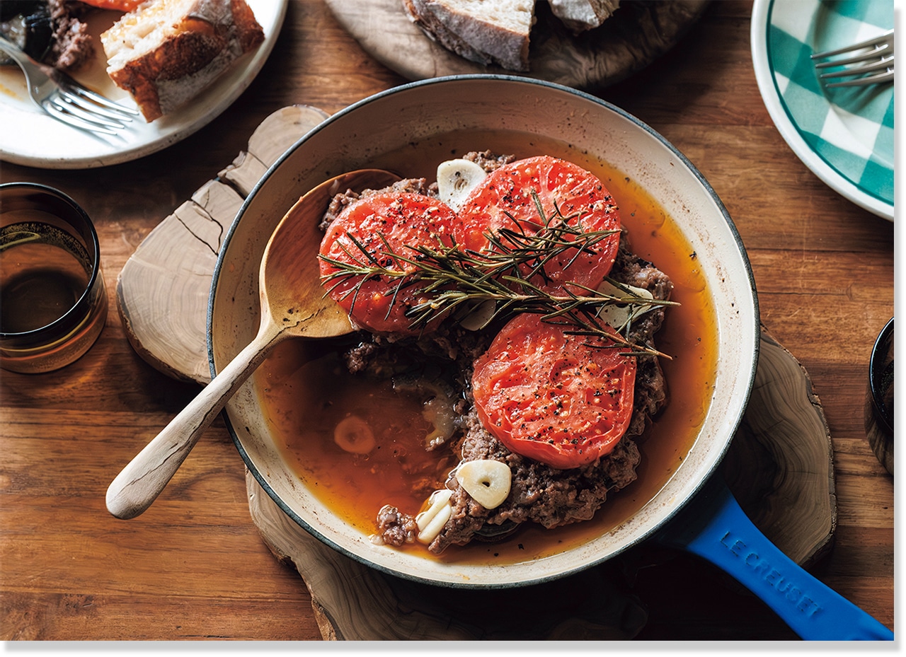 2026LEE5月号ワタナベマキさんの「なす、トマトのひき肉ハーブ蒸し」