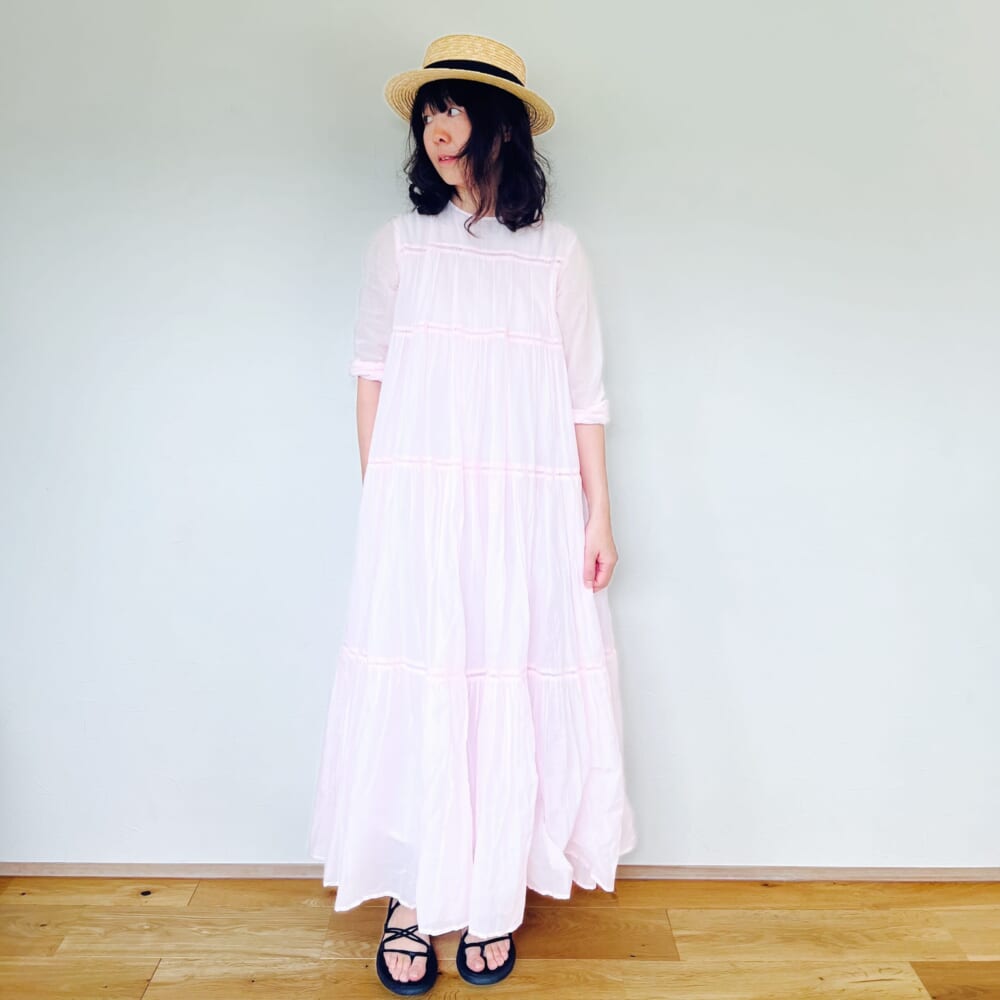 ne Quittez pas ヌキテパ コットンボイル ティアード マキシ ドレス Cotton Voile Tiered Maxi Dress さくら ピンク