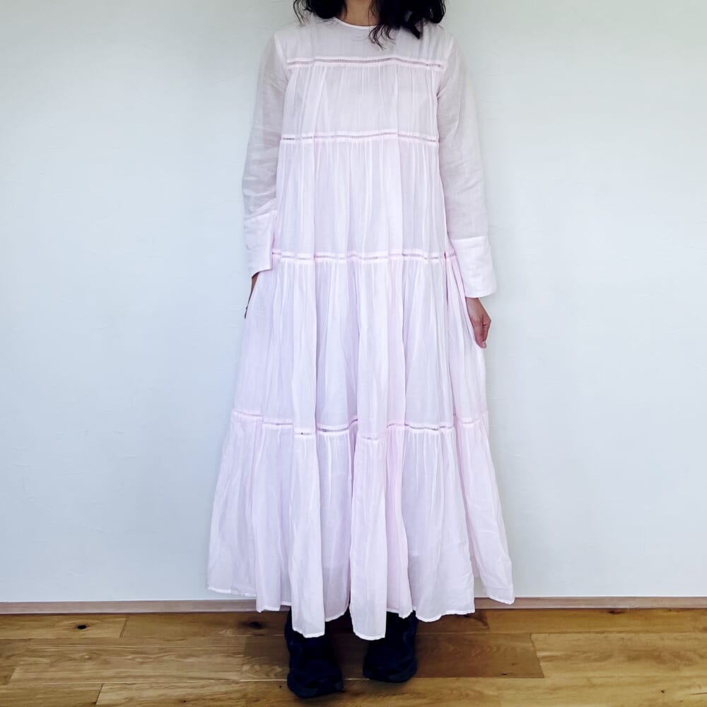 ne Quittez pas ヌキテパ コットンボイル ティアード マキシ ドレス Cotton Voile Tiered Maxi Dress さくら ピンク