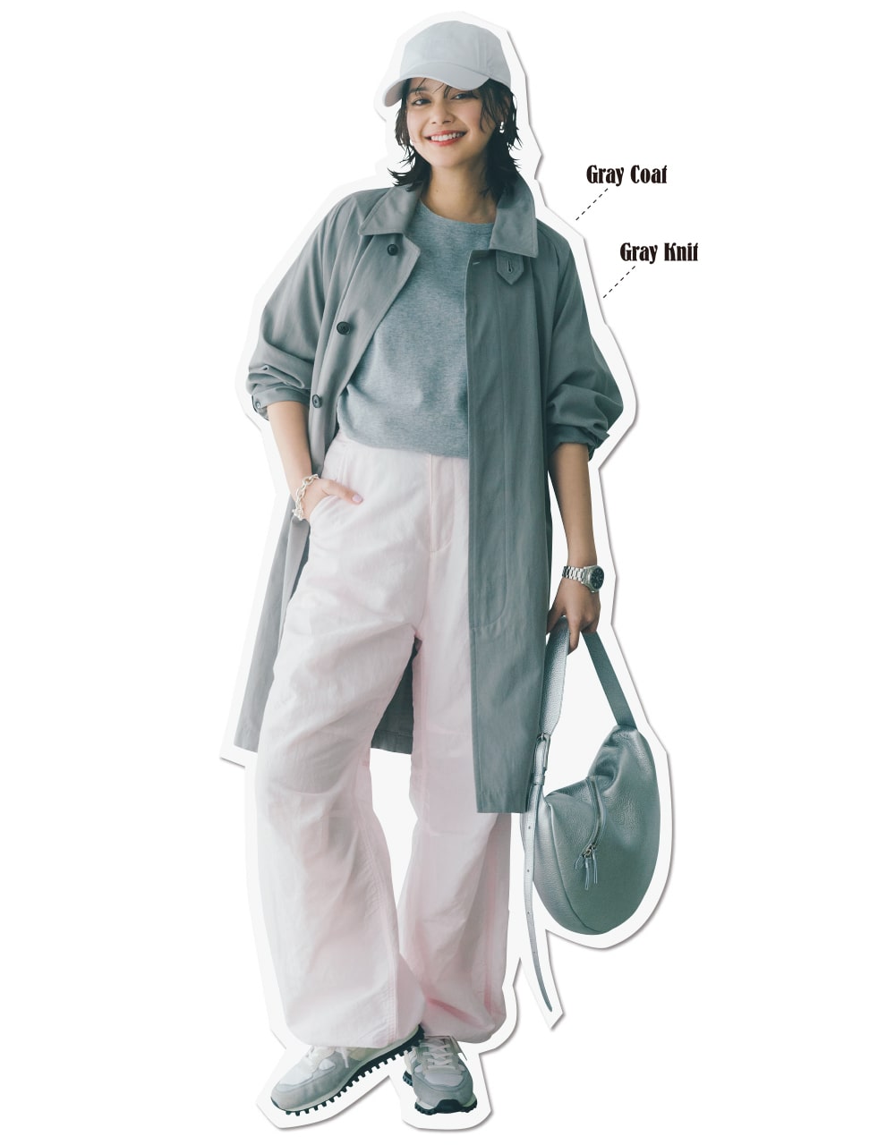 岸本セシルさん  ピンクのパラシュートパンツ コーデ