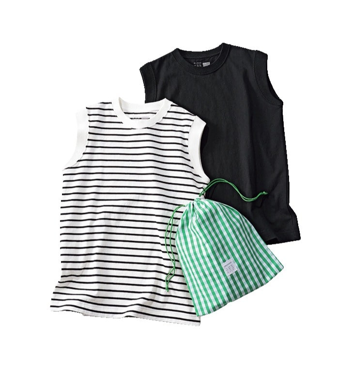 12closet
【洗える】大人に似合う・巾着つき USAコットンノースリーブTシャツ（2枚入り）