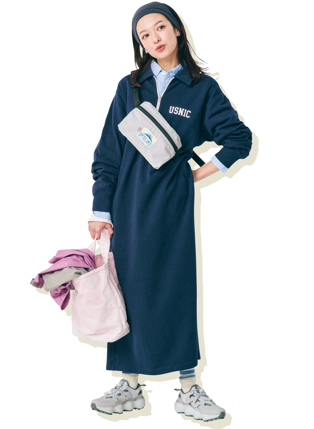 森 絵梨佳さんのライン入りソックス×ゴムひもスニーカーのコーデ