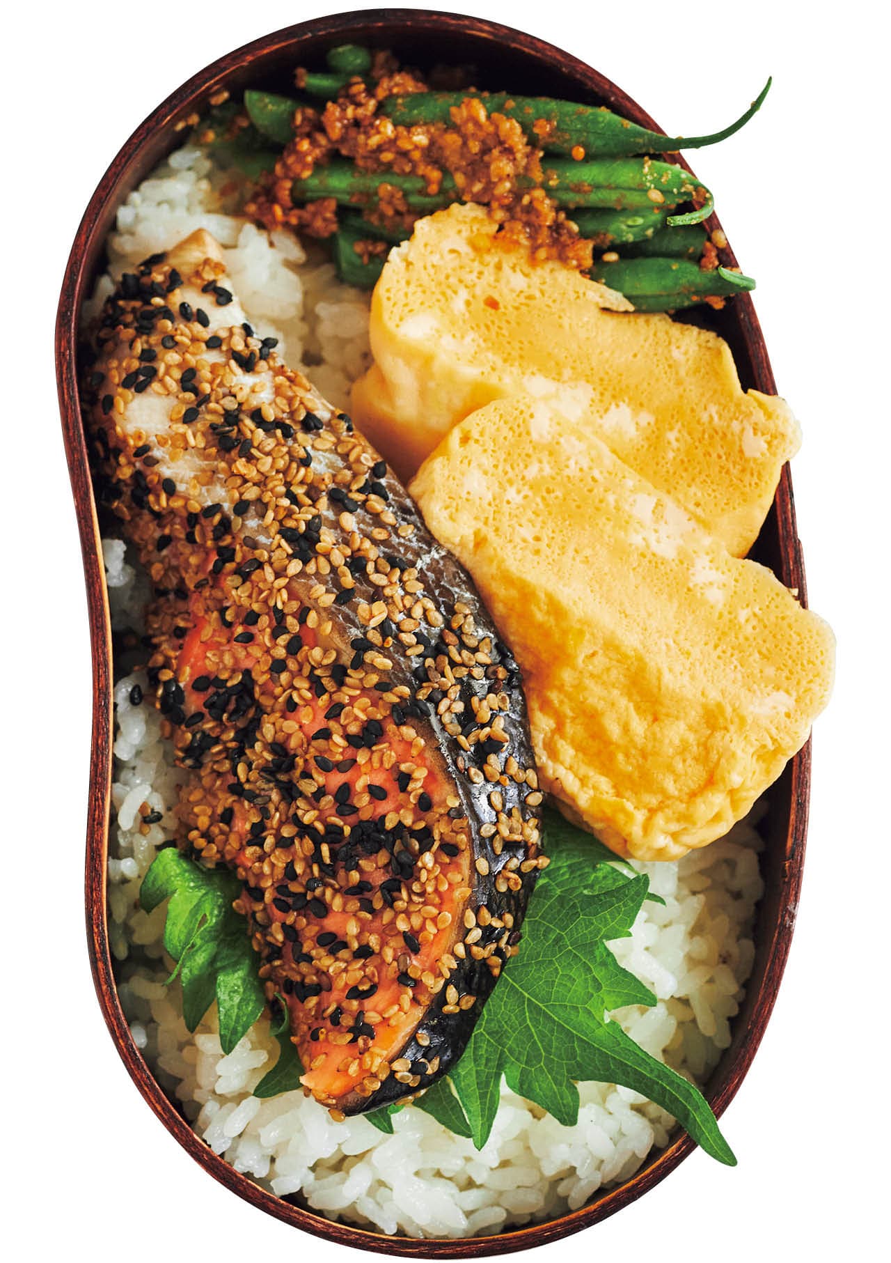 塩ザケの白黒ごま蒸し弁当