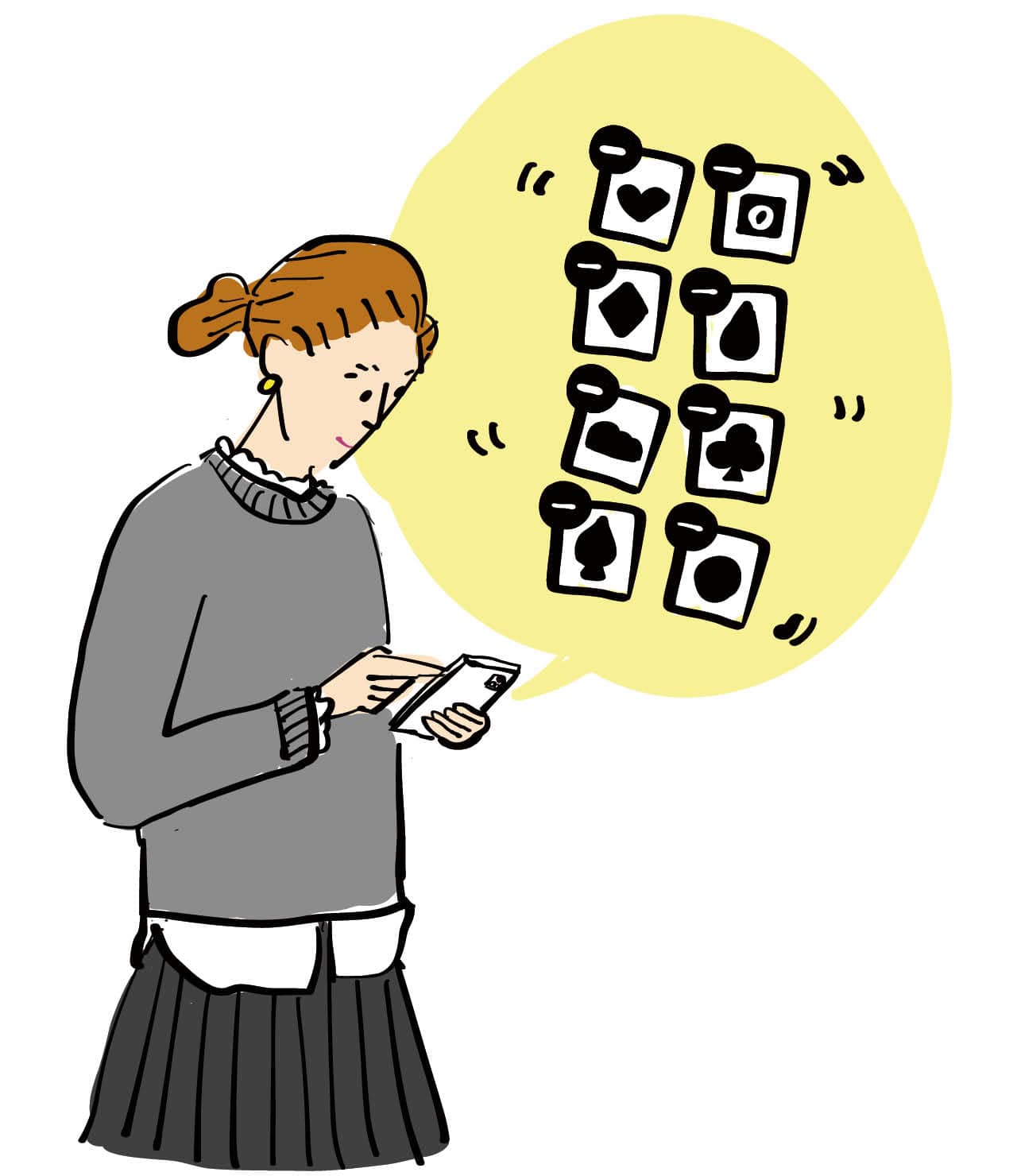 アプリの整理やSNSのフォローチェックなど「データの整理」は着手しやすい。(イラスト)