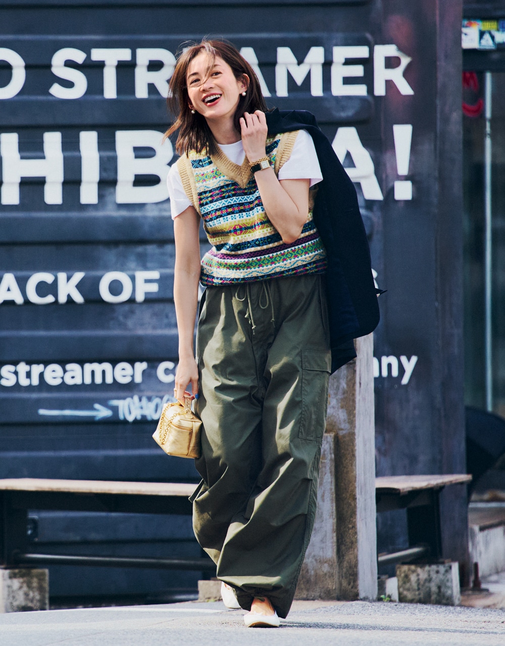 高垣麗子さん ワークパンツコーデ
