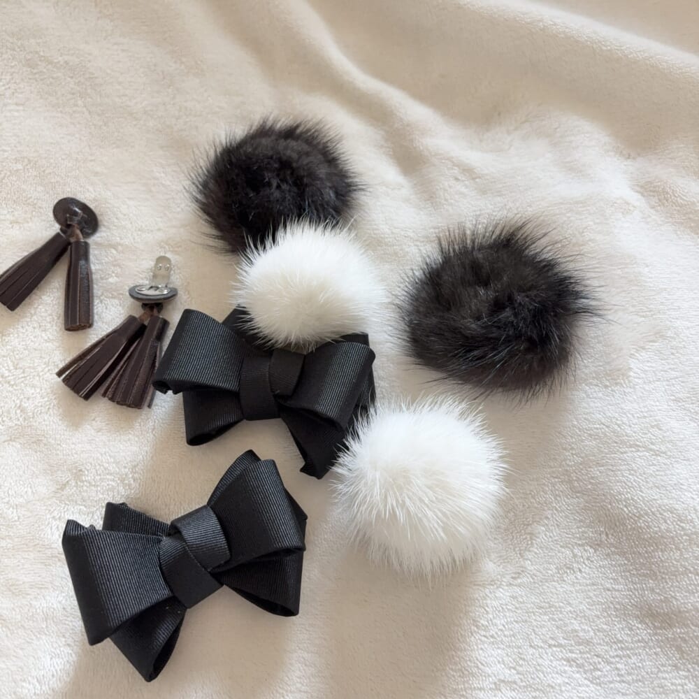 シュークリップ　リボン　ファー