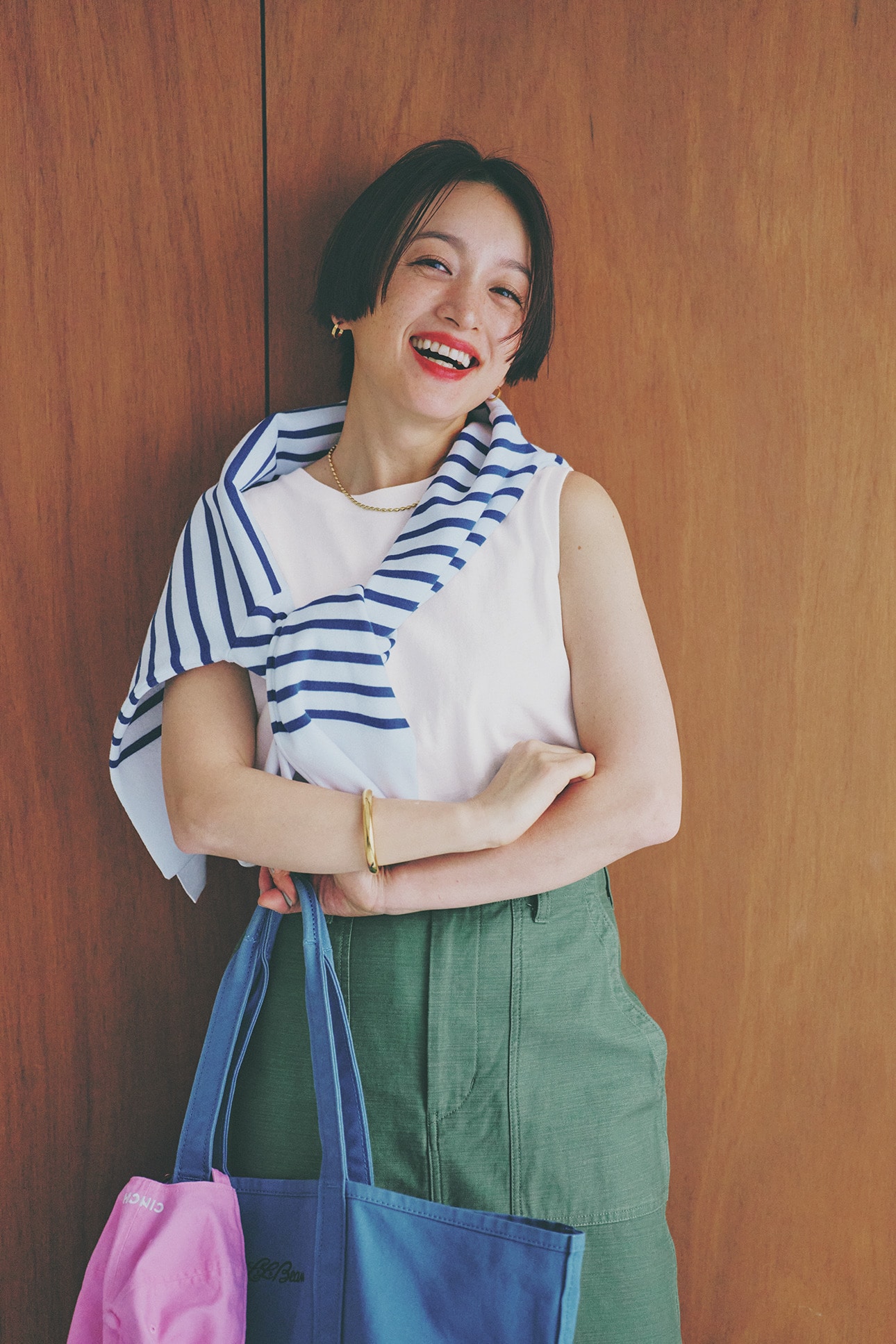 12closet
【洗える】大人に似合う・巾着付き USAコットンワイドTシャツ＆ノースリーブTシャツ