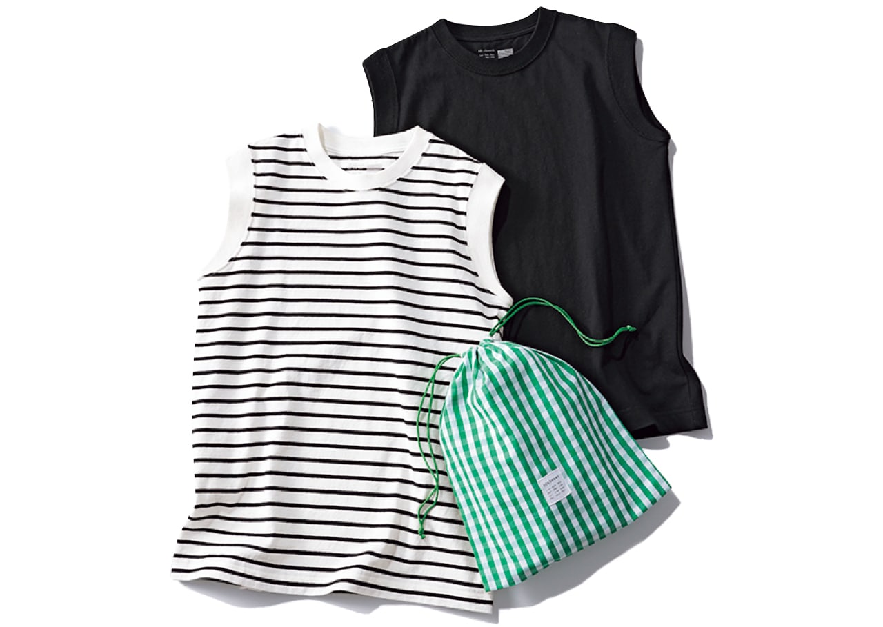 12closet（トゥエルブクローゼット）【洗える】大人に似合う・巾着つきUSAコットンノースリーブTシャツ（2枚入り）