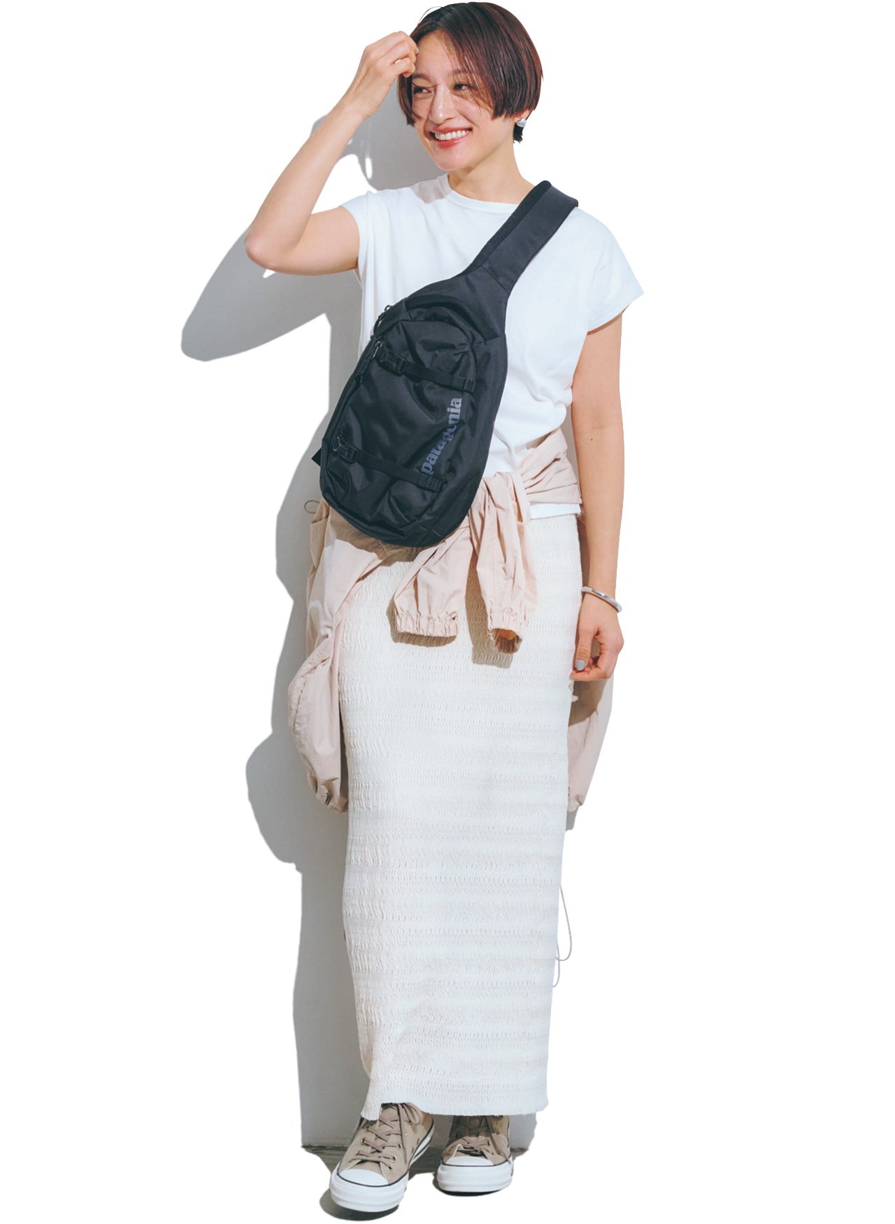 高山都さんの12closet（トゥエルブクローゼット）【洗える】大人に似合う・巾着つき USAコットン フレンチスリーブTシャツ（2枚入り） ホワイトのコーデ