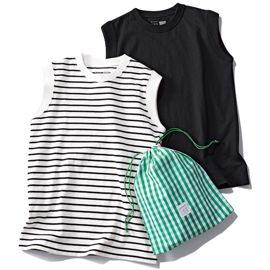 12closet（トゥエルブクローゼット）【洗える】大人に似合う・巾着つきUSAコットンノースリーブTシャツ（2枚入り）