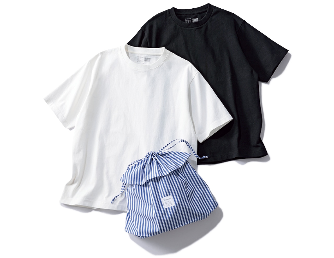 12closet（トゥエルブクローゼット）【洗える】大人に似合う・巾着つき USAコットンTシャツ（2枚入り） ホワイト＆ブラック