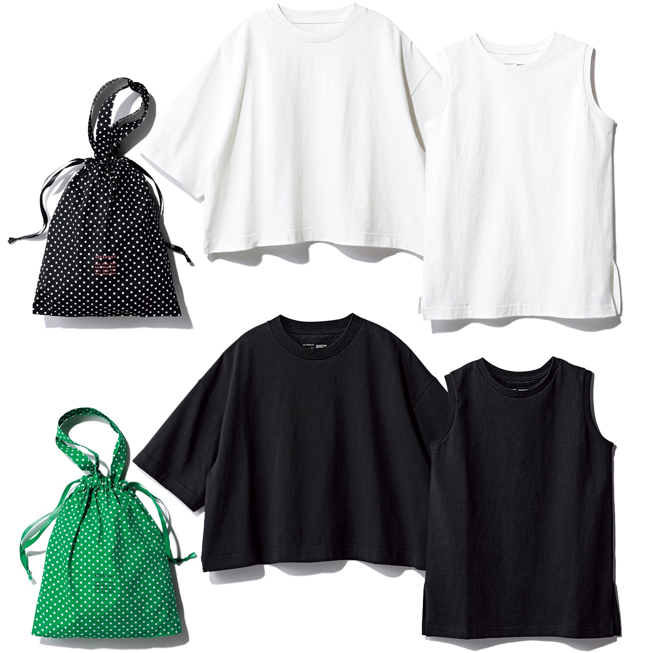 12closet（トゥエルブクローゼット）【洗える】大人に似合う・巾着付き USAコットンワイドTシャツ＆ノースリーブTシャツ