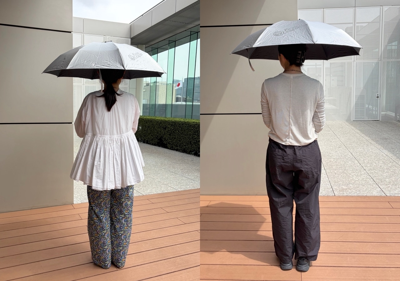 モンベルの日傘サンブロックアンブレラシルバーを156cmと170cmのスタッフがお試し