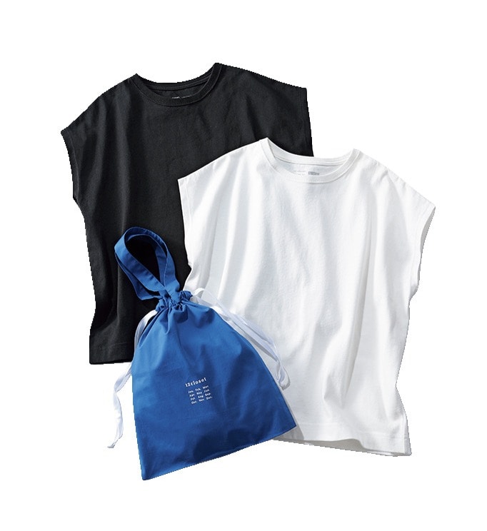 12closet
【洗える】大人に似合う・巾着つき USAコットンフレンチスリーブTシャツ（2枚入り