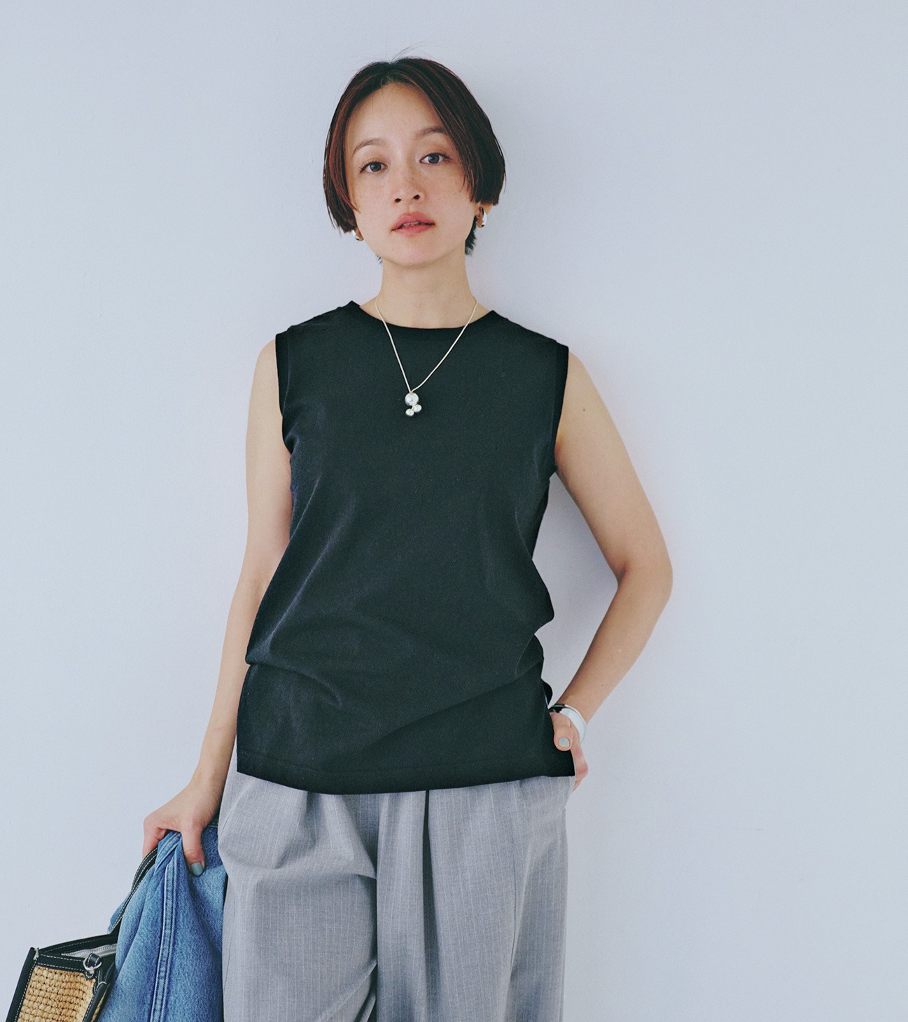 12closet
【洗える】大人に似合う・巾着付き USAコットンワイドTシャツ＆ノースリーブTシャツ