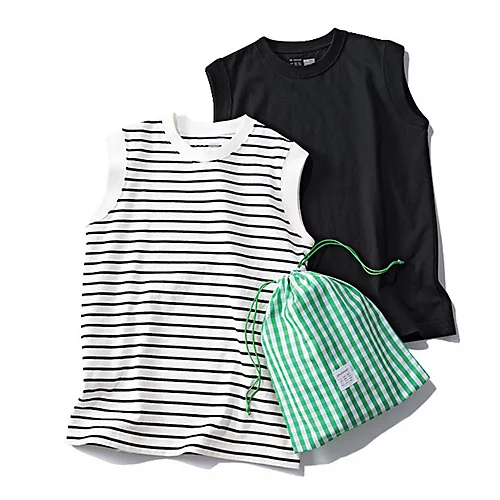 12closet
【洗える】大人に似合う・巾着つき USAコットンノースリーブTシャツ（2枚入り）