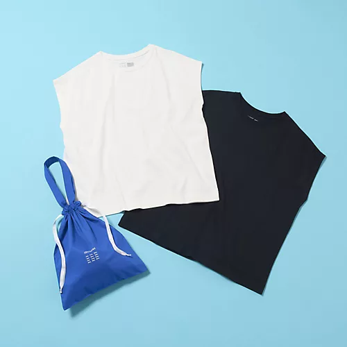 12closet
【洗える】大人に似合う・巾着つき USAコットンフレンチスリーブTシャツ（2枚入り