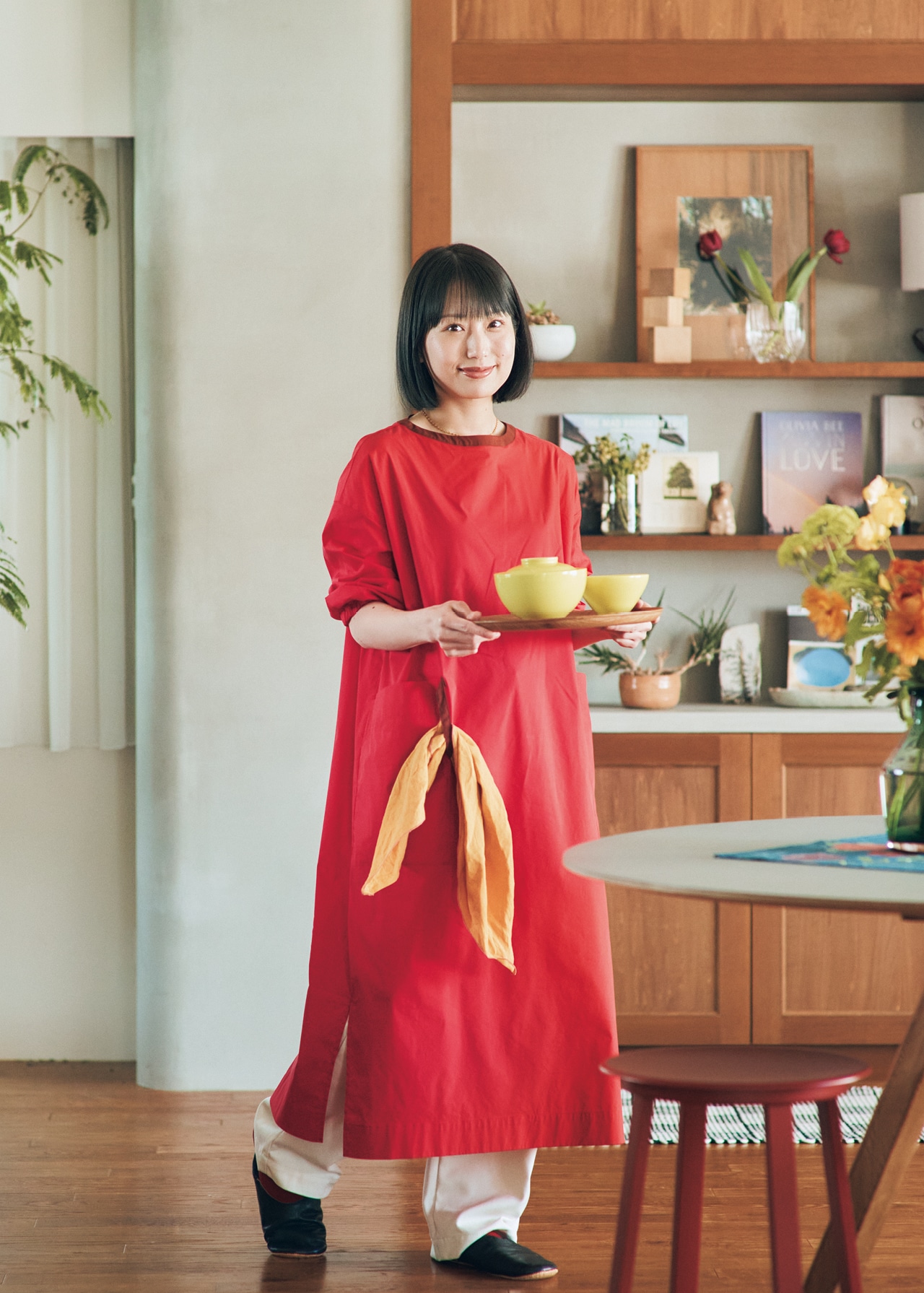 長谷川あかりさんの20th Anniv. LEE限定 12closet（トゥエルブクローゼット）【洗える】【長谷川あかりさんコラボ】New Kappogi レッド×ブラウンのコーデ