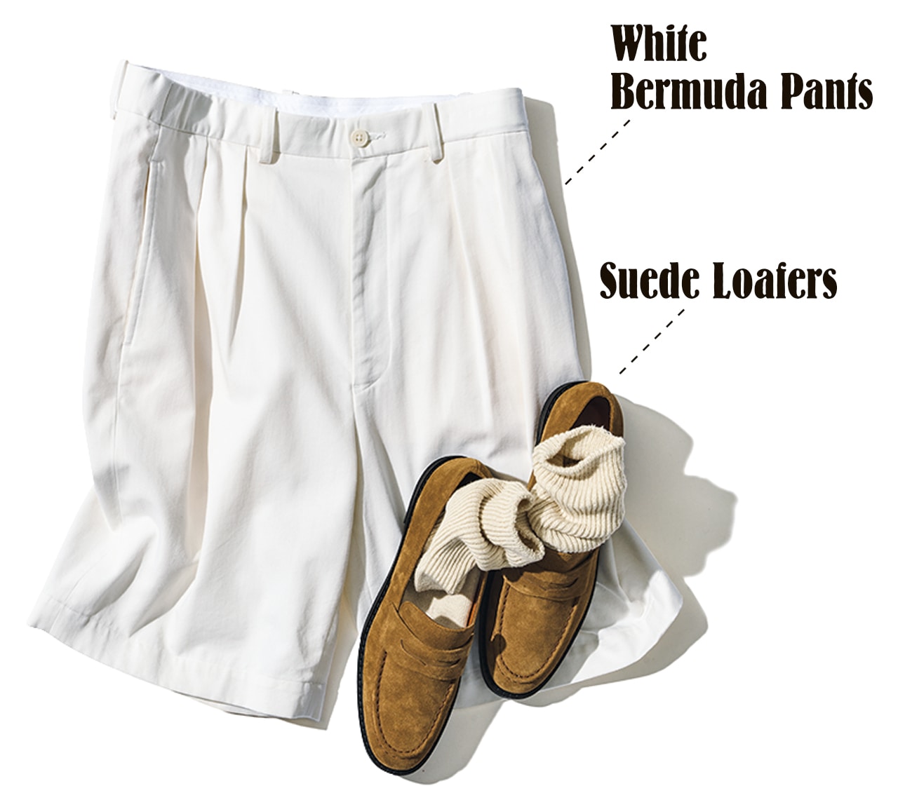 イレーヴ（Y）のバミューダパンツ×アルアバイルのローファー