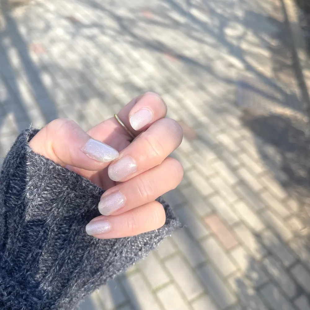 SHOBIDO「ジェリー バイ デコラティブ ネイル 03 星夜」塗った手元