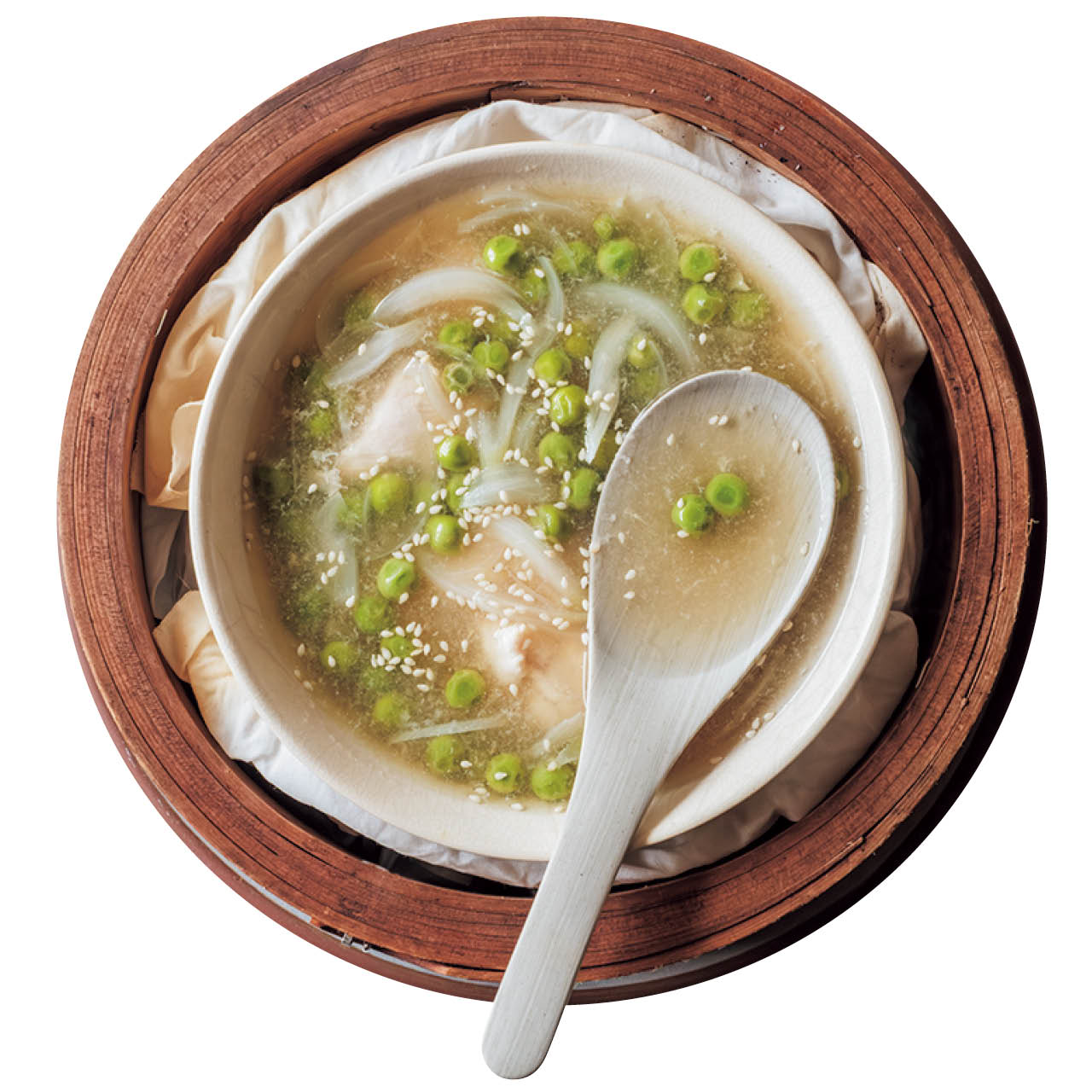 グリーンピースと鶏ささ身の蒸しスープ