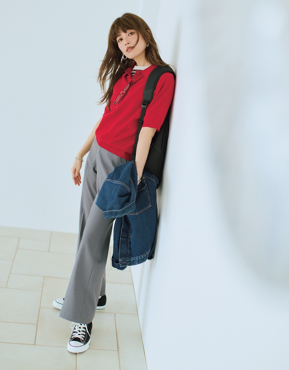 【MACKINTOSH PHILOSORHY GREY LABEL （マッキントッシュ フィロソフィー グレーラベル）】のポロトップス　コーデ　垣内彩未さん