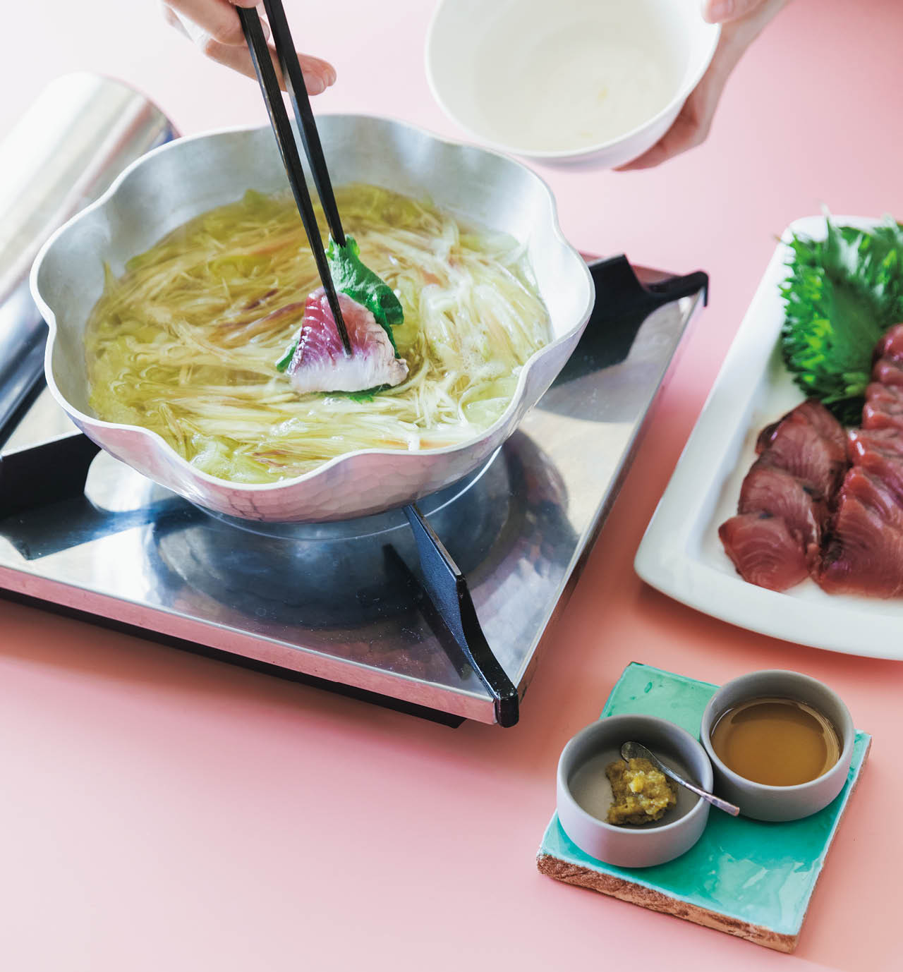 薬味を食べる、カツオしゃぶしゃぶ