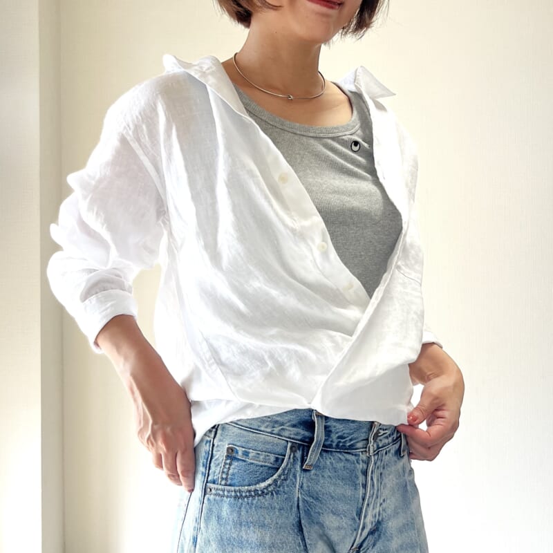 UNIQLO　ユニクロ　シャツ　リネンシャツ　プレミアムリネンシャツ　UV対策　プチプラ　夏服