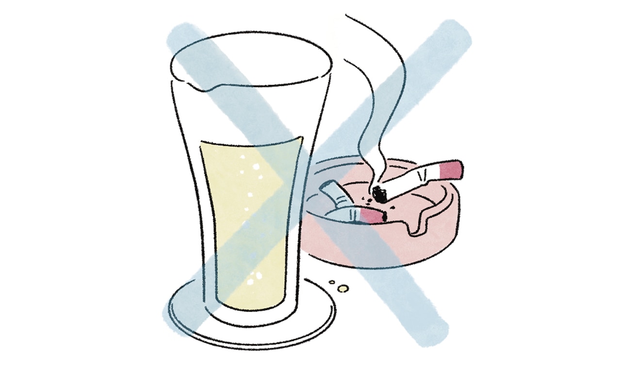 喫煙やアルコールは骨の質を悪くするので避けたほうがいいでしょう。