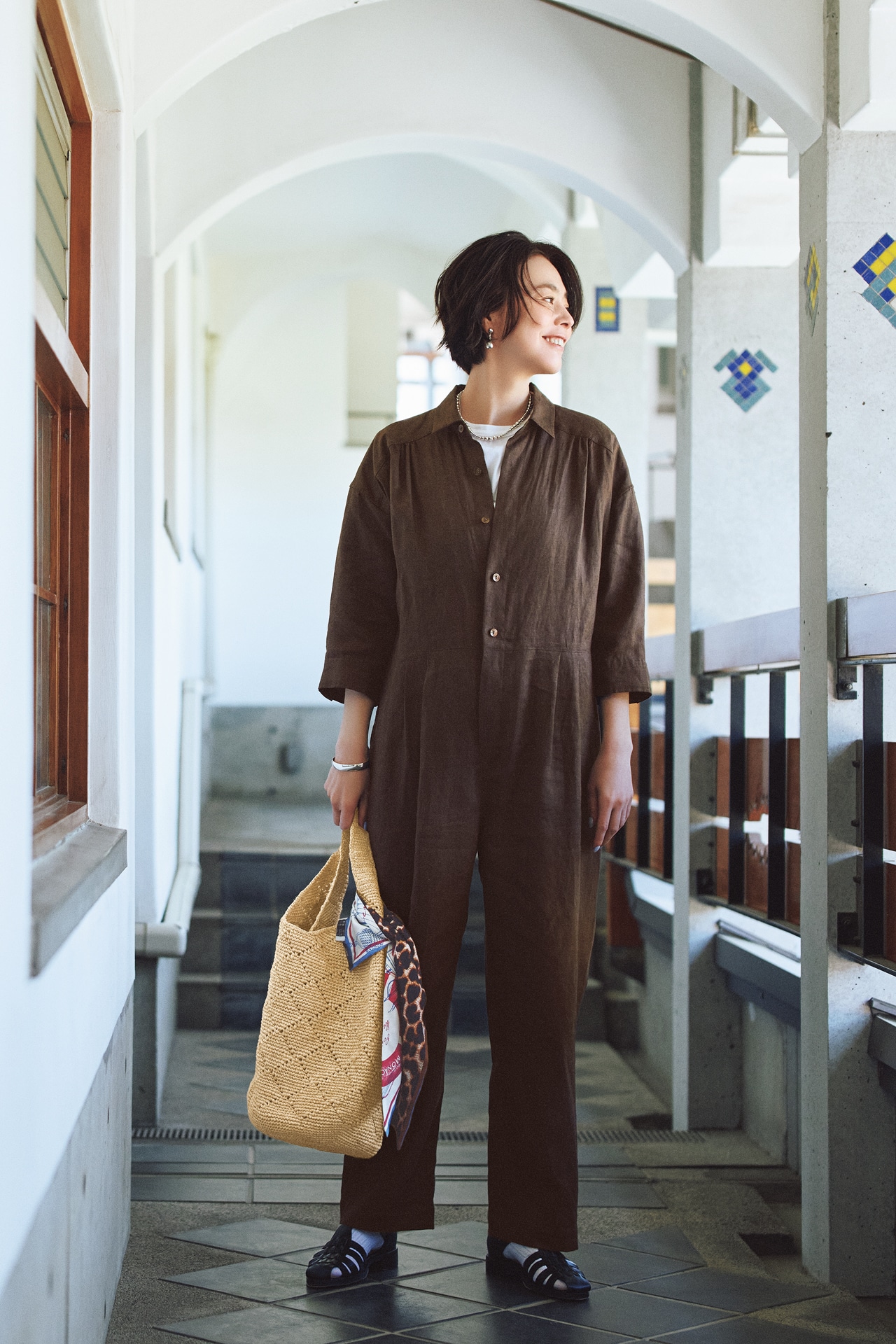 浅見れいなさんの12closet（トゥエルブクローゼット）【洗える】ヨーロピアンリネンオールインワンのコーデ