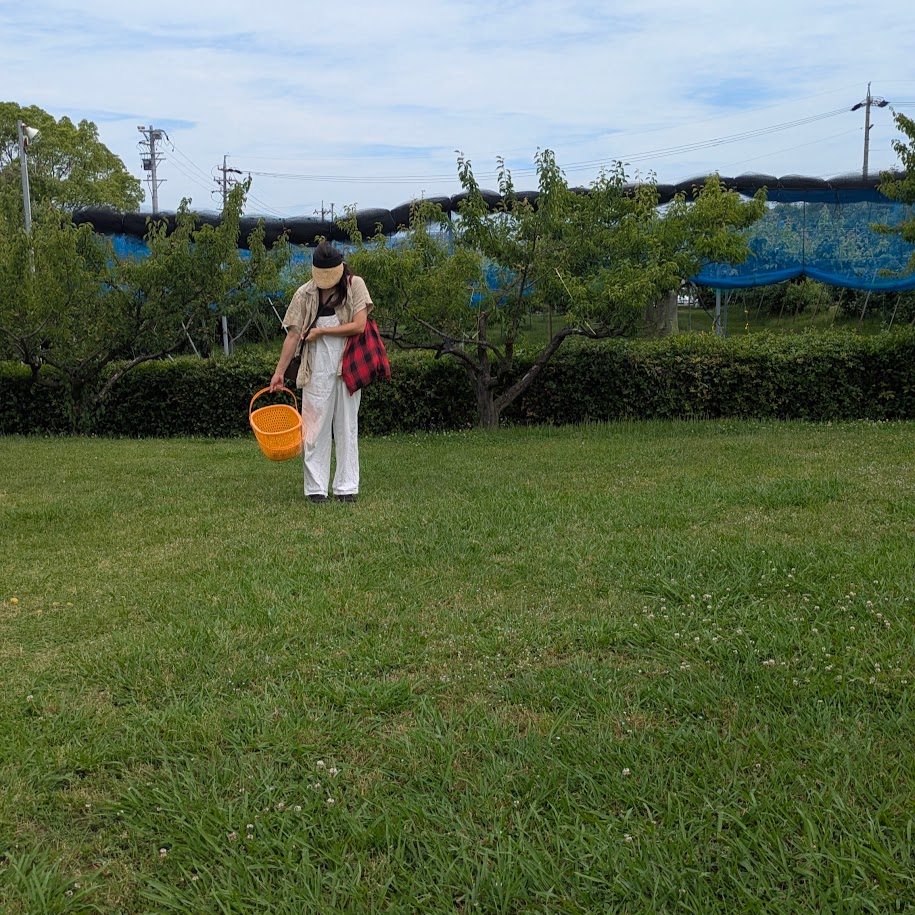 梅収穫　40代主婦　ファッションスナップ