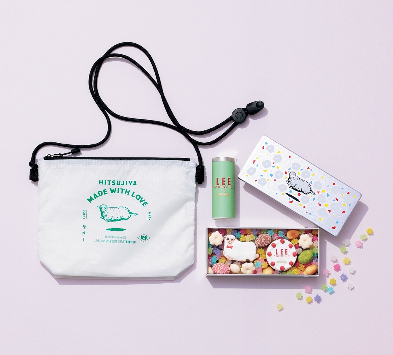 LEEマルシェ初 20th Anniv. LEE限定 をかし ひつじや 【LEEマルシェ20th別注】吹寄せ缶＋羊かん珈琲＋サコッシュセット