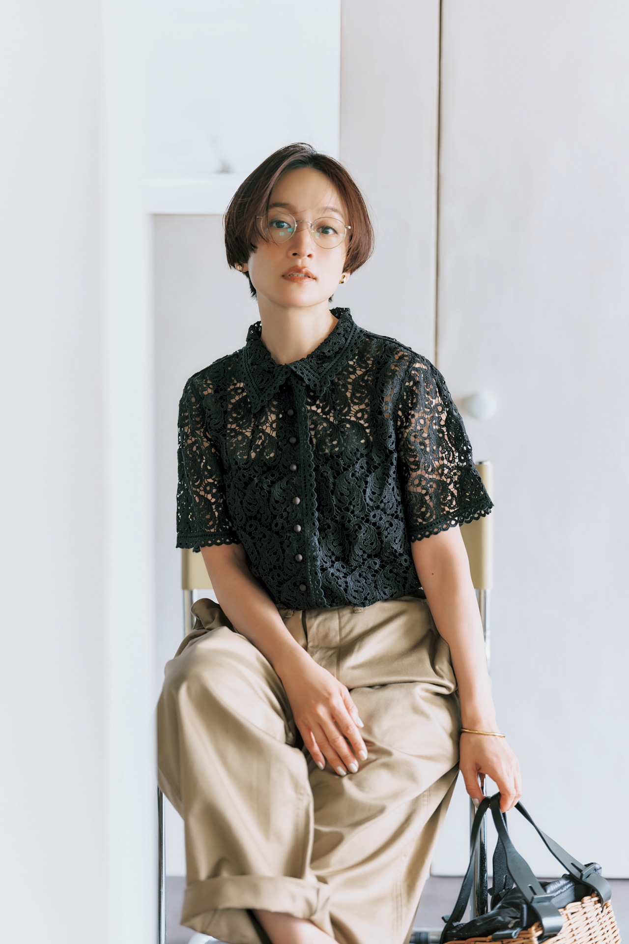 高山都さんの12closet(トゥエルブクローゼット)【洗える】 【石上美津江さんコラボ】インドレースシャツのコーデ