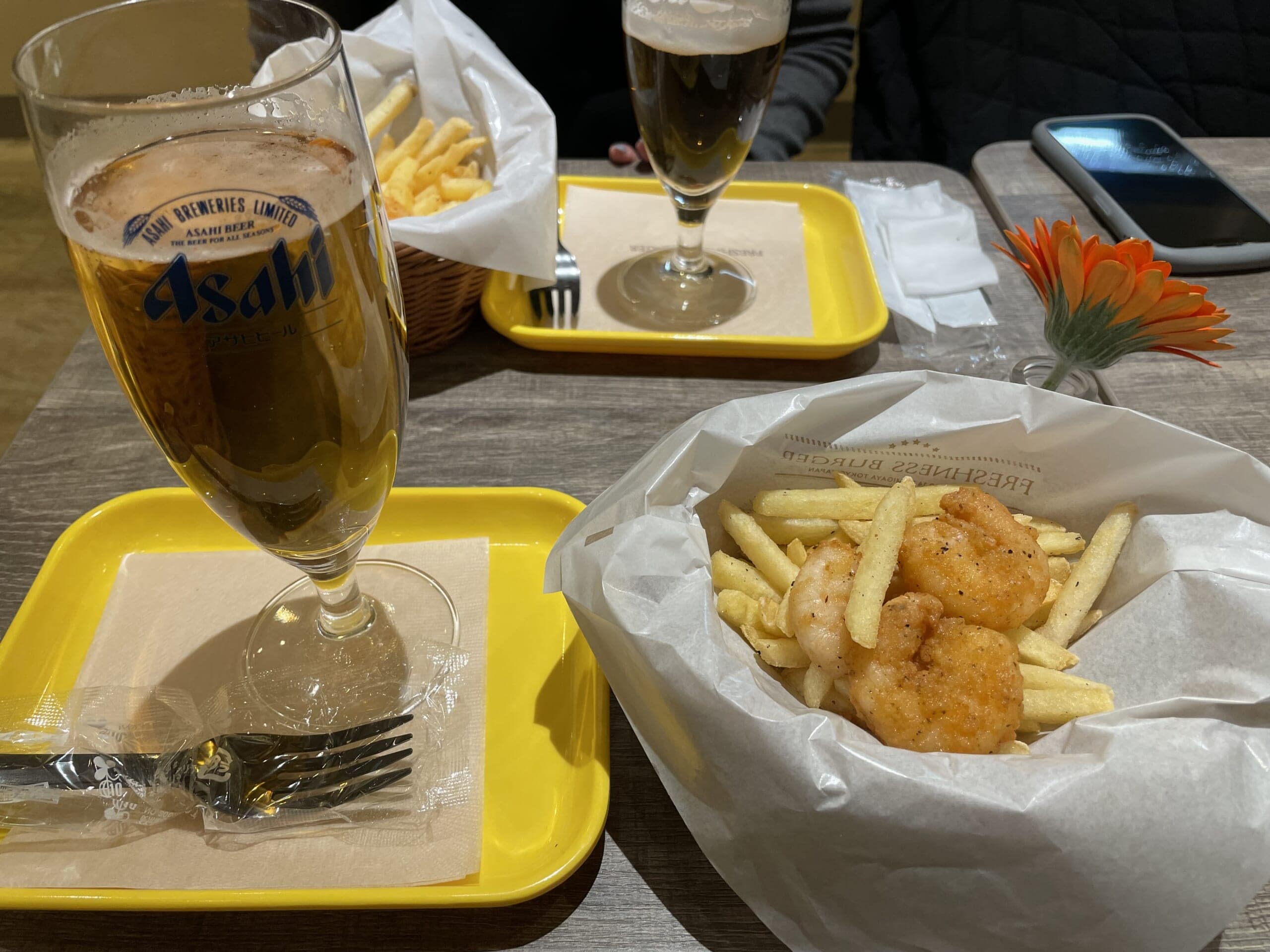 ビールとポテトとポップコーンシュリンプ