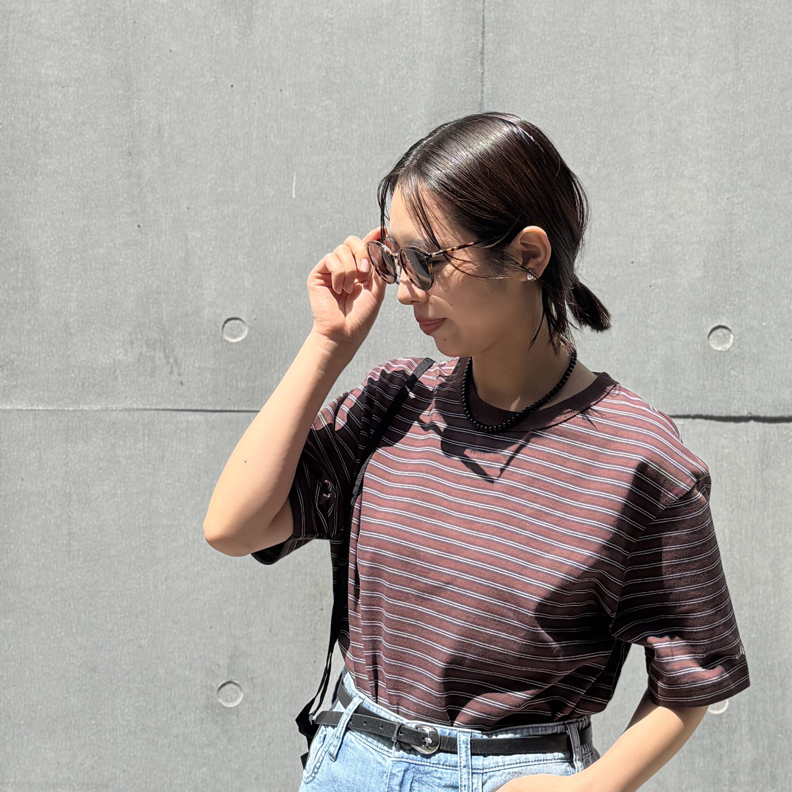 汗じみ軽減Tシャツ　おしゃれボーダー　LEEマルシェ　12closet　OURHOME　サングラス